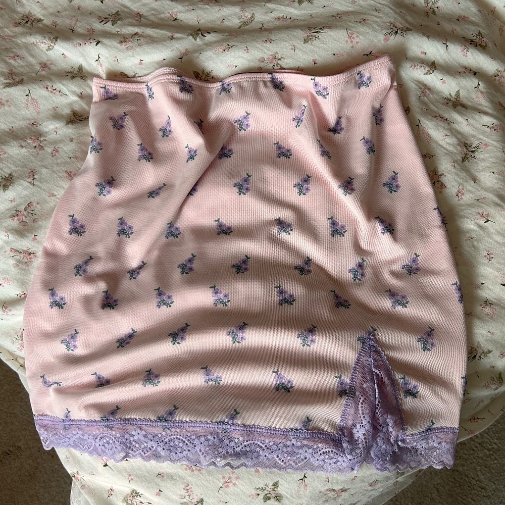 Floral Pink and Purple Edikted Bodycon Mini Skirt